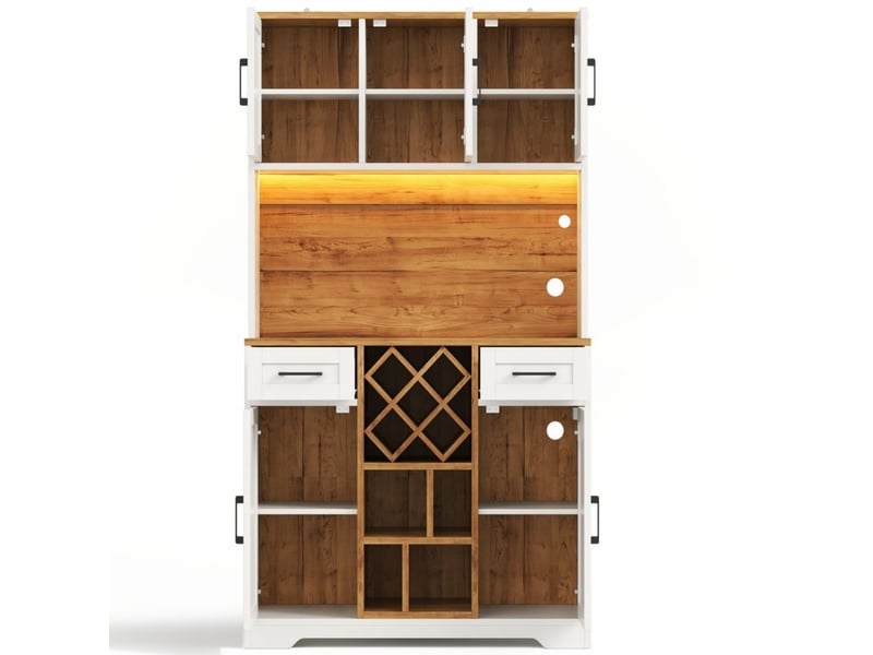 Servers, sideboards & buffets - armoire de cuisine, meuble de rangement haut avec éclairage led, cellier équipé de casiers - mdf - blanc - 105 x 40 x 180 cm - usage domestique - installation simple N635P4818313233W - Conforama D