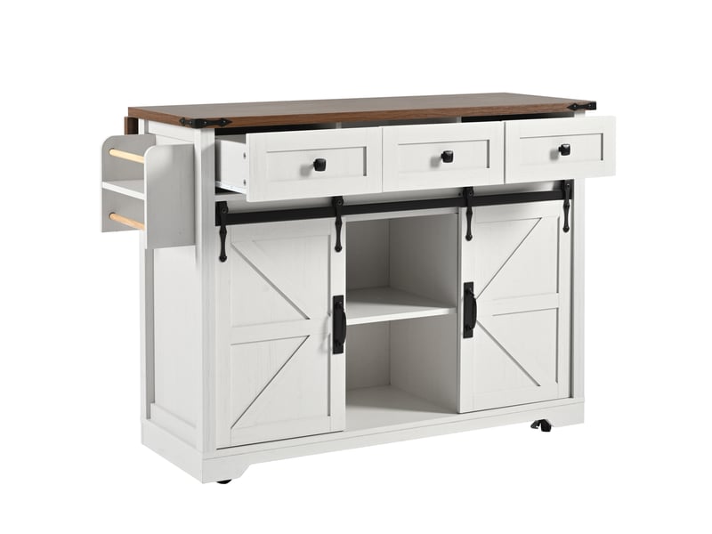  Meuble cuisine mobile 140 cm - plateau extensible, portes coulissantes, tiroirs et rangements  - Conforama A