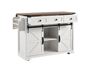 Meuble cuisine mobile 140 cm - plateau extensible, portes coulissantes, tiroirs et rangements
