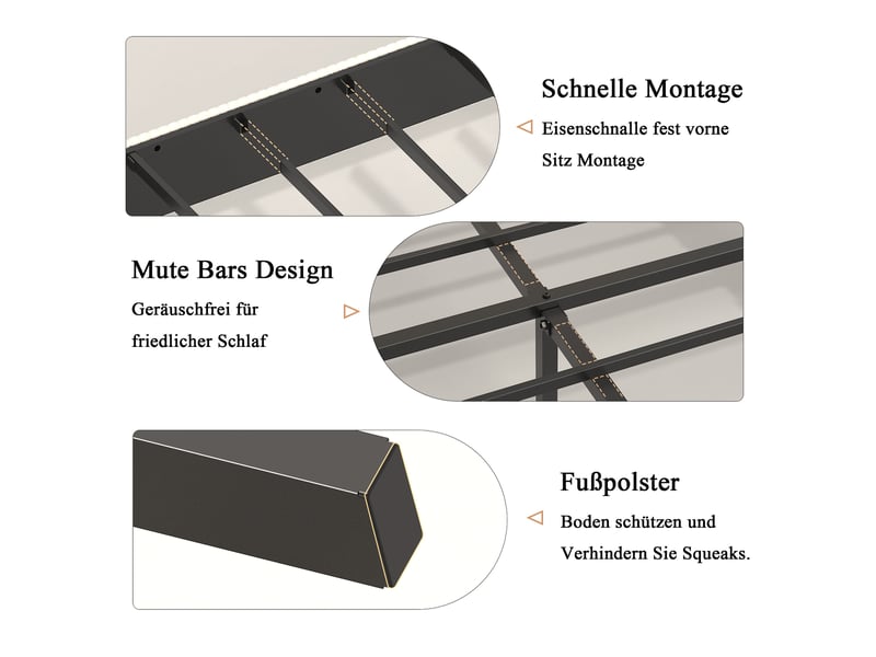  Lit double 180x200 cm avec sommier à lattes, lit double rembourré avec tête de lit en tissu, blanc, lit 2 personnes  - Conforama D