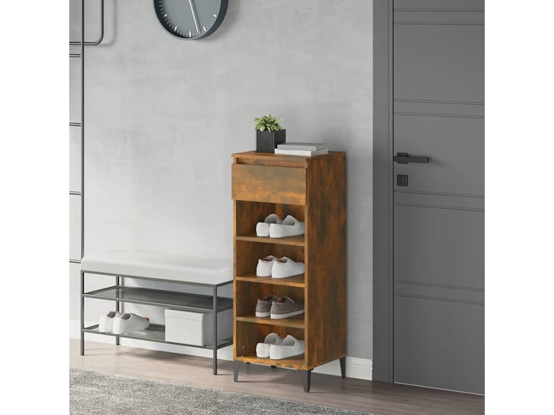  Meuble à chaussures, étagère à chaussures chêne fumé 40x36x105 cm bois d'ingénierie  - Conforama B