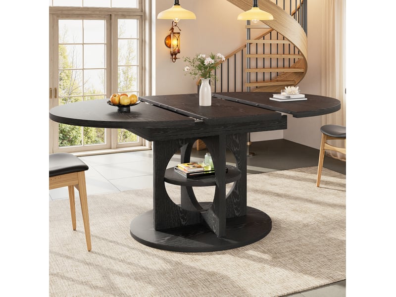  Table à manger extensible 110150x110x76 cm ronde à ovale avec rangement en mdf noir  - Conforama C