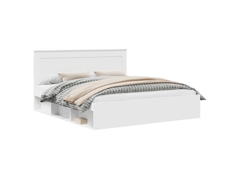 Lit adulte ; lit double ; cadre de lit avec tête de lit blanc 200x200 cm pin massif - Conforama A