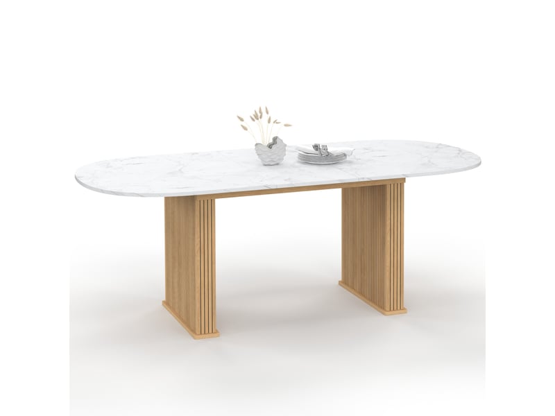 Table à manger extensible ovale juliette 6-10 personnes pieds effet lattes et plateau effet marbre alaska 160-200 cm  - Conforama A