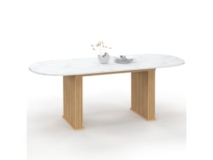 Table à manger extensible ovale juliette 6-10 personnes pieds effet lattes et plateau effet marbre alaska 160-200 cm
