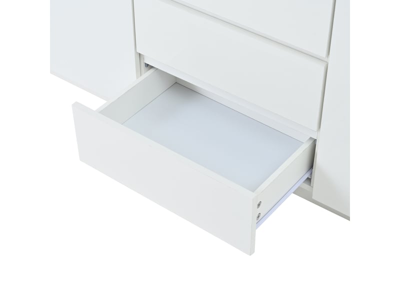  Buffet 140 cm brillant 2 portes 3 tiroirs, meuble de rangement avec led, buffet de salon blanc et noir  - Conforama W