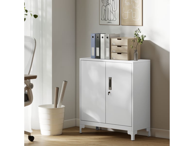  Classeur métallique à 2 portes, serrure et étagère - montage facile pour bureau, salle d'étude, garage - 80 x 35 x 91 cm - blanc  - Conforama C