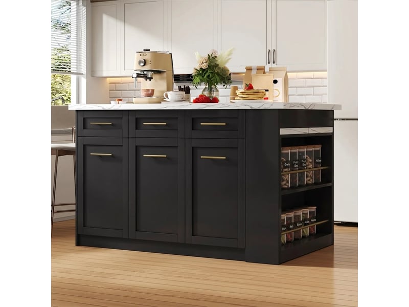  Îlot de cuisine multifonction noir avec table extensible 150cm  - Conforama E