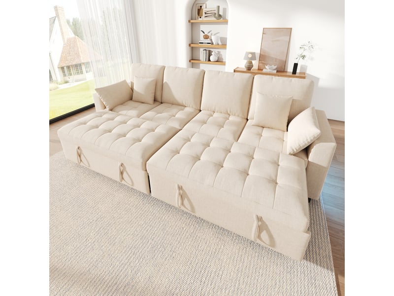  Canapé d'angle convertible ,4 places,avec éclairage led, usbtype-c,262 ×140 × 89 cm,beige  - Conforama D