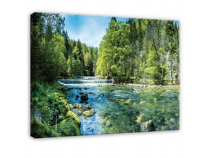 Tableau décoration murale impression sur toile forêt rivière vert - 120x80 cm - tableau décoration murale chambre et salon