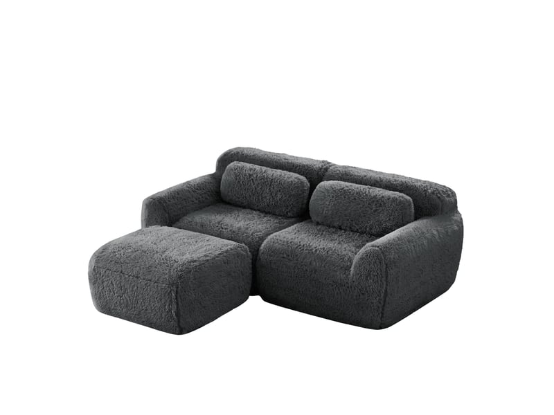  Canapé d’angle modulable 2 places gris en peluche – 204 x 179 x 73 cm  - Conforama A