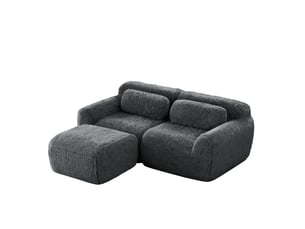 Canapé d’angle modulable 2 places gris en peluche – 204 x 179 x 73 cm