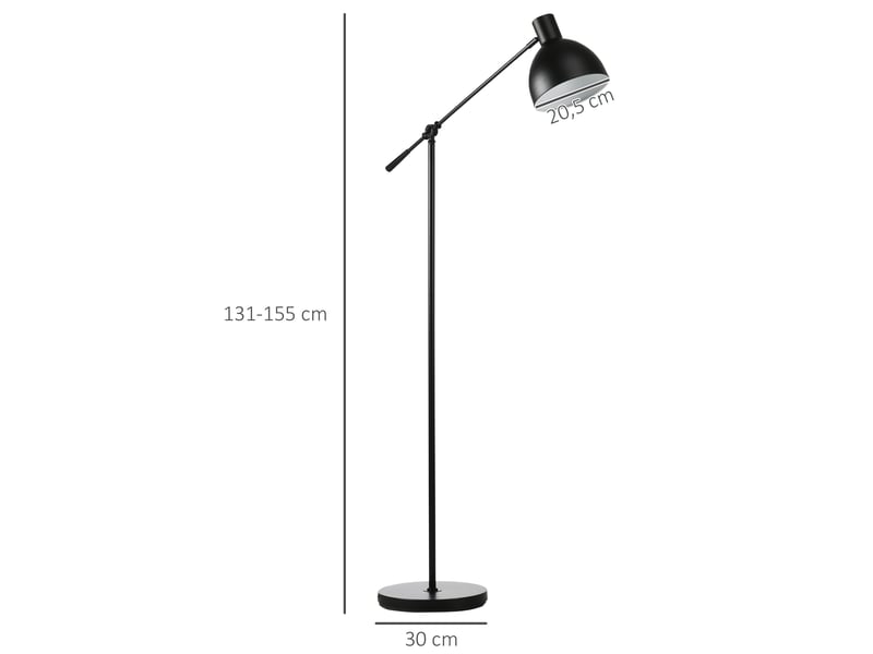  Lampadaire sur pied salon 40 w hauteur réglable, abat-jour et bras orientable, interrupteur à pied, noir, culot e27  - Conforama C