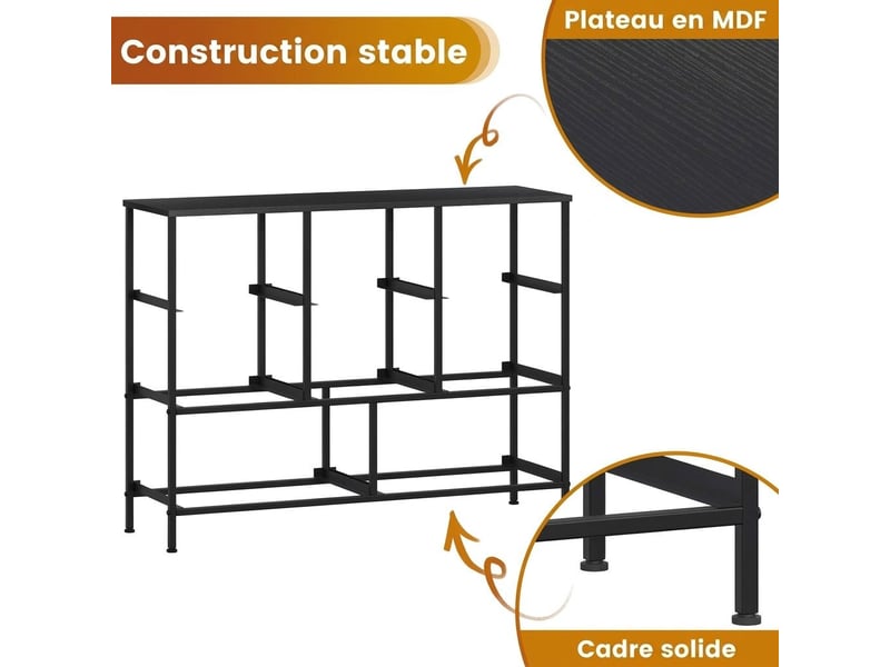  Chiffonnier meuble 100x30x76 cm huit tiroirs tissu gris fonce et metal noir chambre  - Conforama B