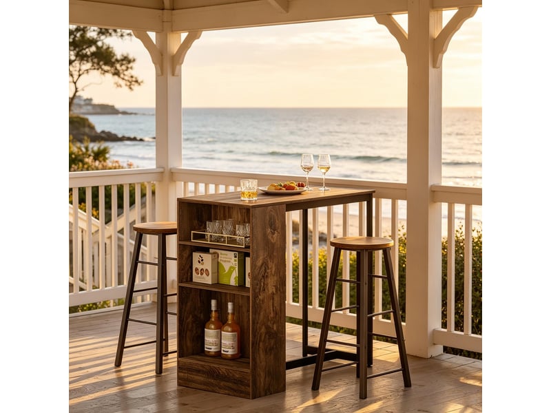  Table de bar avec 3 étagères de rangement et structure métallique pour cuisine et salon, 91 × 49 × 91 cm  - Conforama E