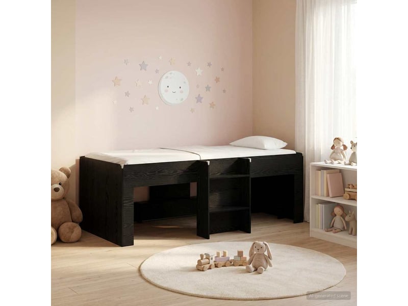  Cadre de lit élevé pour enfants - lit jeune chêne noir 90 x 200 cm  - Conforama B