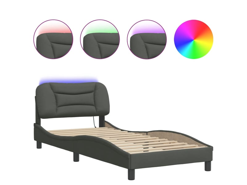  Lit simple- lit adulte -  cadre de lit avec led sans matelas hvar gris foncé 80x200 cm tissu  - Conforama D