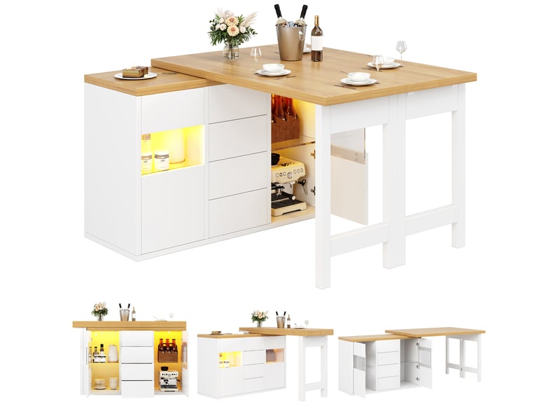  Ilot de cuisine 2 portes 4 tiroirs coloris blanc mdf  - Conforama A