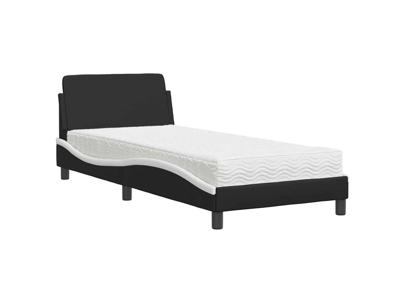 Lit simple- lit adulte - lit avec matelas dover noir et blanc 80x200 cm similicuir - Conforama A