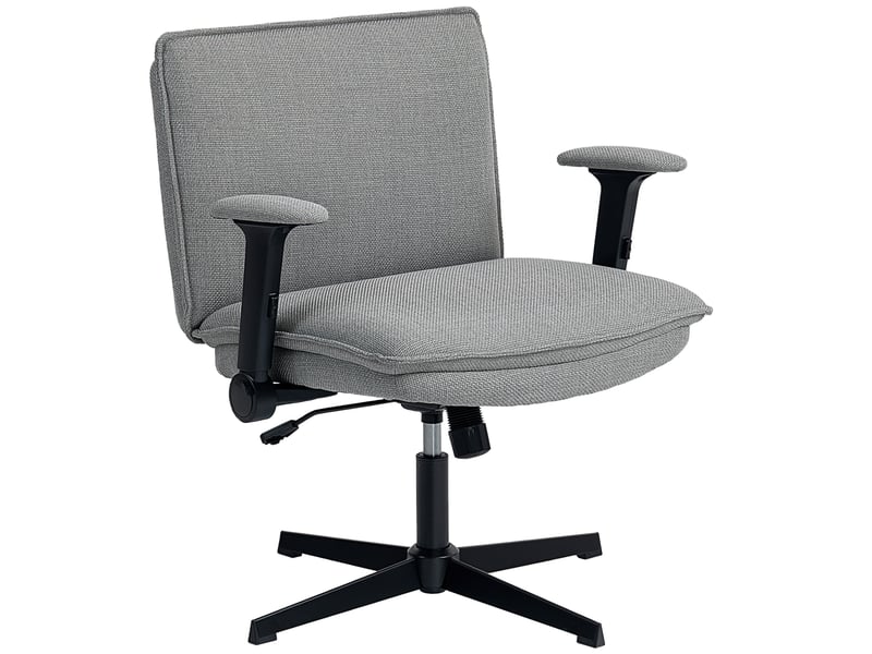  Chaise de bureau avec accoudoirs relevables, chaise de bureau large aspect lin, réglable en hauteur, piètement en acier, grise  - Conforama A
