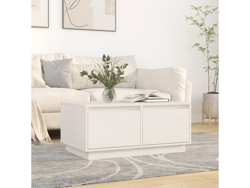  Table basse | table d'appoint salon blanc 80x50x35 cm bois massif de pin  - Conforama B