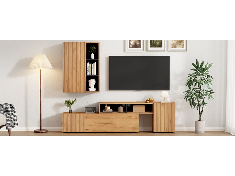  Ensemble meuble tv modulable rayofi bois et noir - meuble bas + meuble mural  - Conforama W