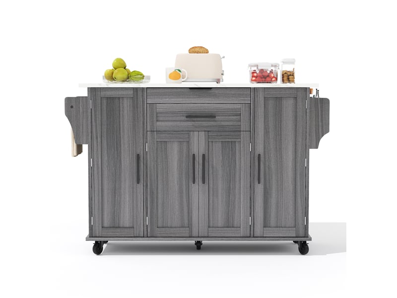  Desserte de cuisine 136 x 70 x 92 cm, grise en mdf, plateau extensible avec rangement sur roulettes  - Conforama A