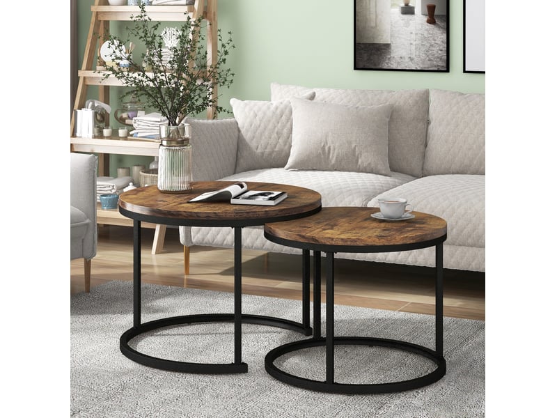 Lot de 2 tables basses rondes gigognes en mdf marron 70.5x50 cm et 45.5x44 cm - Conforama D