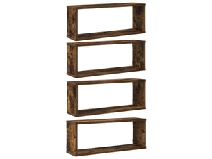 Lot de 4 étagères murales cube, étagères suspendues chêne fumé 60x15x23 cm bois cf43244