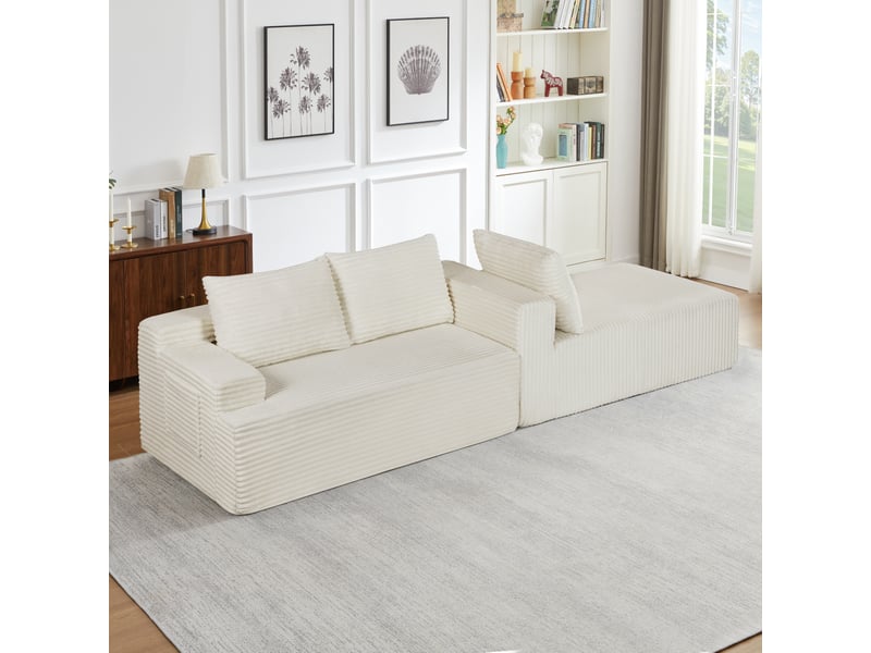  Canapé d'angle en velours côtelé 3 places, sans montage, modulaire, assise profonde, confort moelleux, design nuage  - Conforama W