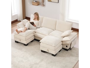 Canapé d'angle panoramique fixe <strong>MERAX</strong> <strong></strong> 3 places Velours côtelé beige