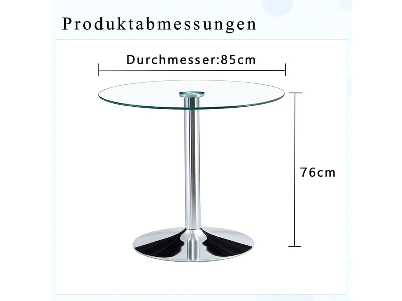 Table de bar ronde en verre - 85x85x76 cm verre transparent et argenté - mange-debout moderne minimaliste pour cuisine et bar  - Conforama B