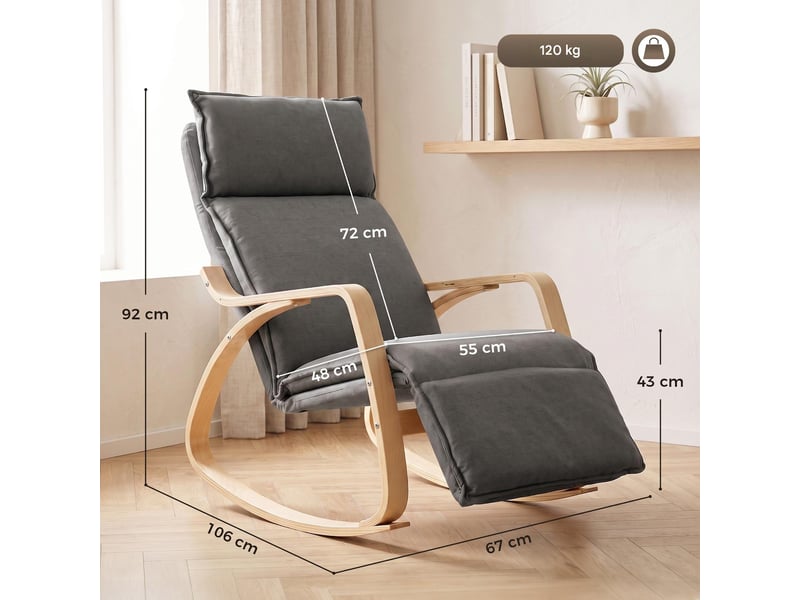  Fauteuil à bascule avec repose-pieds réglable tissu gris foncé 67 x 106 x 92 cm  - Conforama C