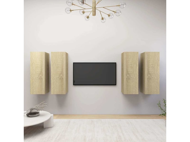  Lot de 4 meuble tv bas salon chêne sonoma 30,5x30x90 cm bois d'ingénierie  - Conforama B