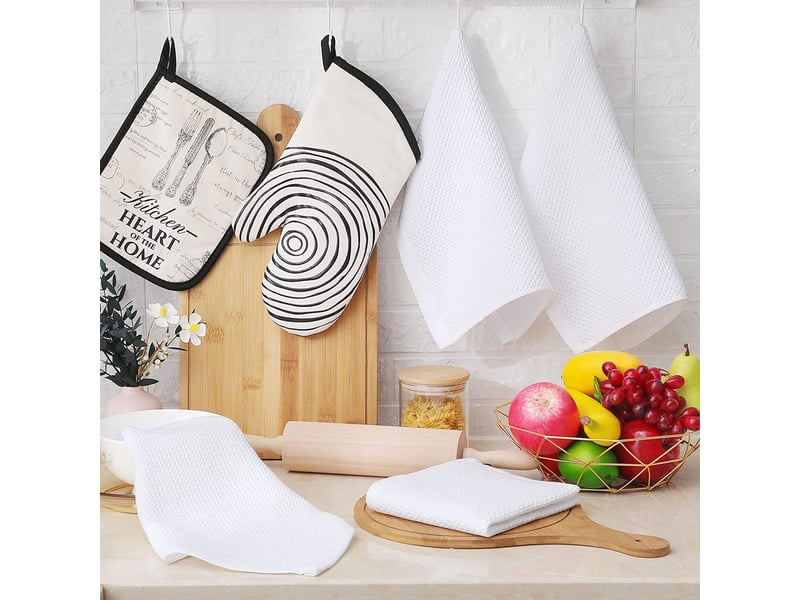  Lot de 6 torchons de cuisine,meulva,35x34x1 cm,à tissage gaufré,coton,blanc  - Conforama B