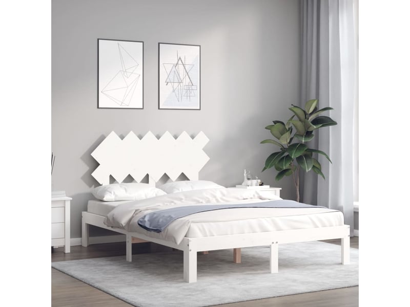  Lit double- lit adulte -  cadre de lit sans matelas blanc bois de pin massif  - Conforama C