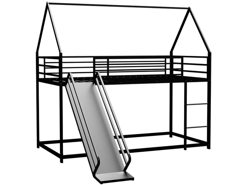  Lit superposé enfant 90x190cm - toboggan intégré - garde-corps 32cm - structure métal - noir  - Conforama R