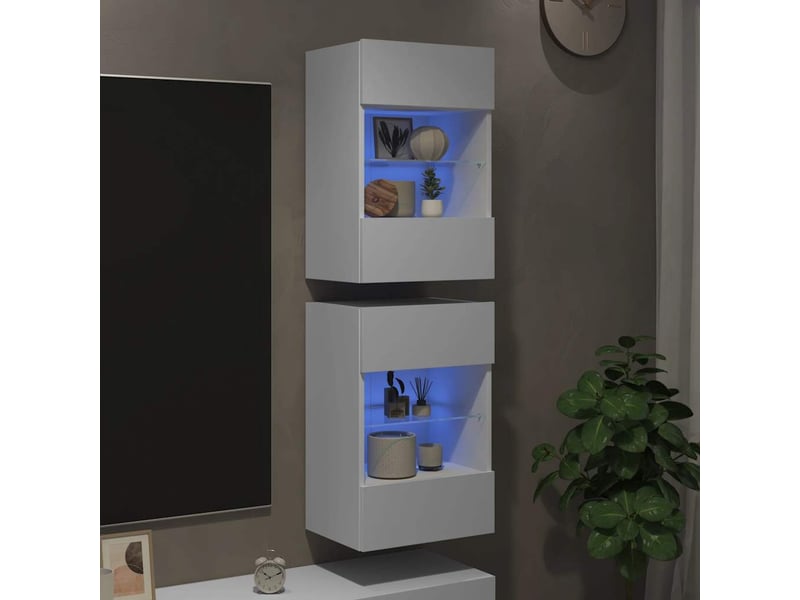 Meubles muraux avec lumières led pour tv - banc tv - meuble de rangement 2 pcs blanc 40x30x60,5 cm - Conforama C
