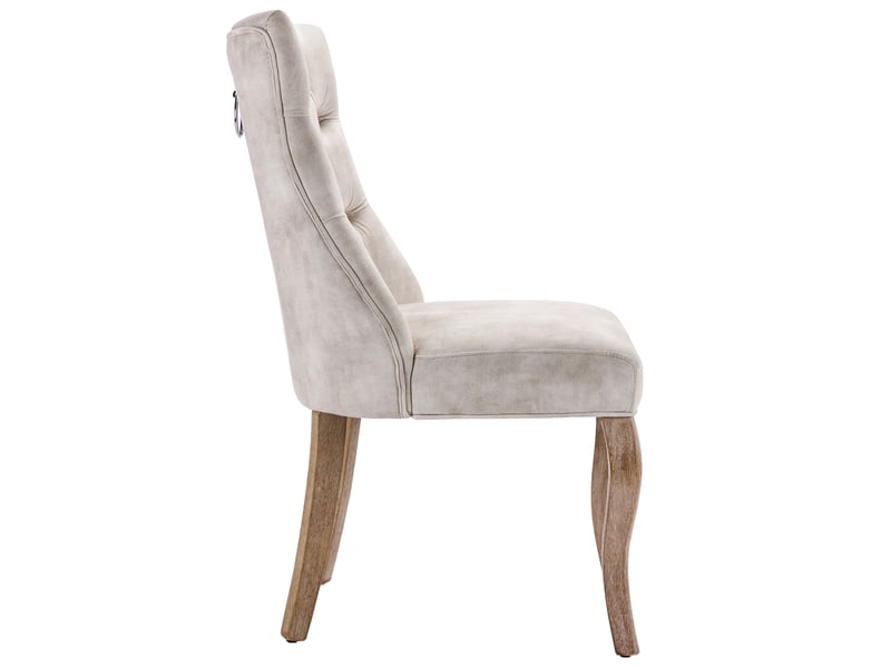  Lot de 4 chaises de salle à manger beige clair en velours, dossier haut capitonné, pieds en bois massif  - Conforama E