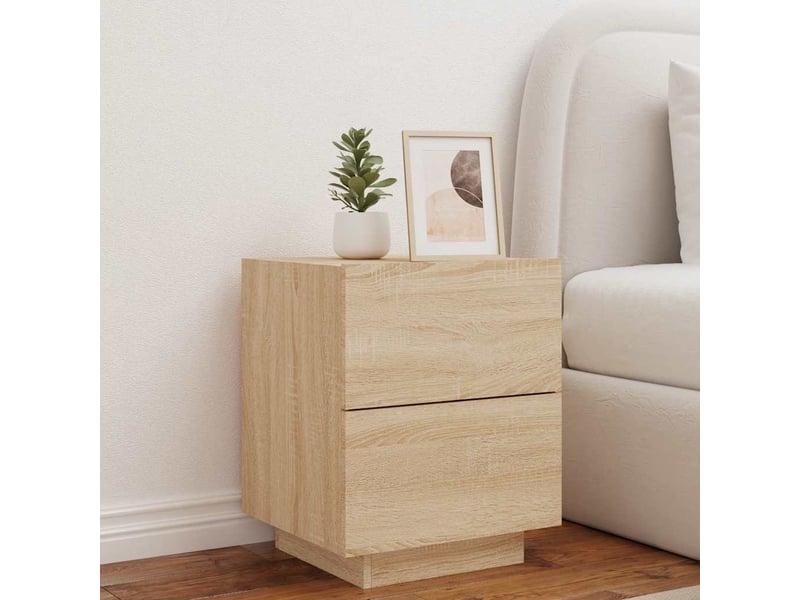  Table de chevet - cabinet de chevet - table de nuit avec lumières led chêne sonoma  - Conforama C