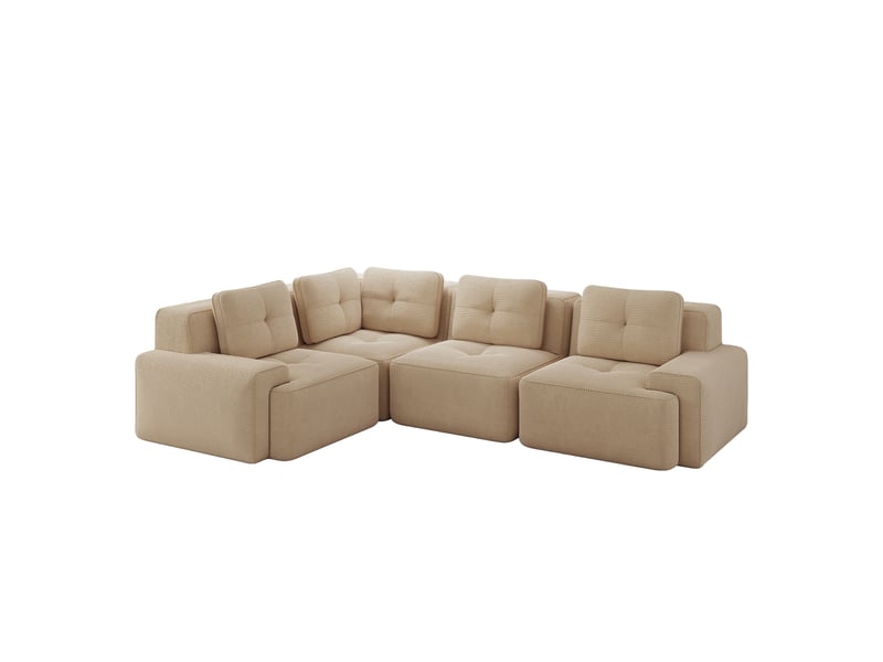 Canapé d’angle modulable profond velours côtelé beige – 295 x 206 x 69 cm Fay Lum - Conforama A