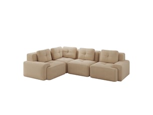 Canapé d’angle modulable profond velours côtelé beige – 295 x 206 x 69 cm
