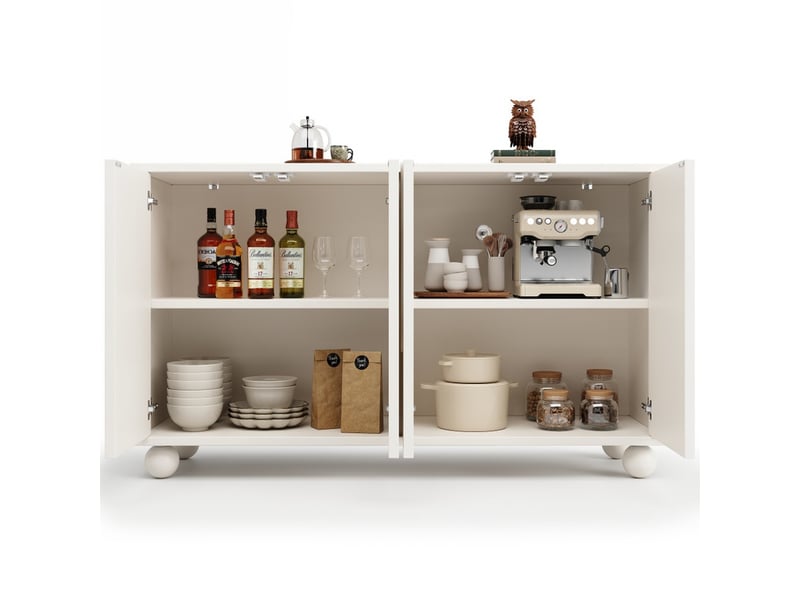 Buffet, 120 × 35 × 71 cm, armoire de rangement, 4 portes et plateau réglable, blanc - Conforama D