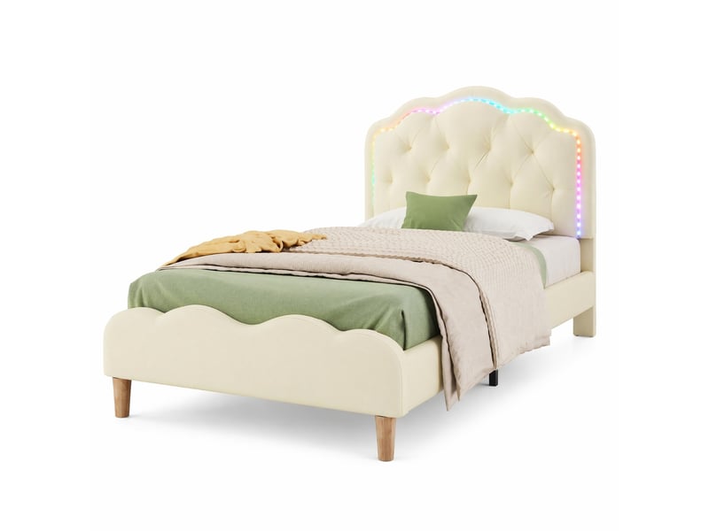  Lit simple 90x200 cm beige en pu avec led multicolores  - Conforama A