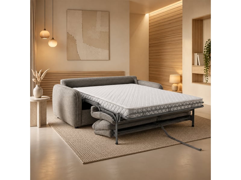  Canapé 3 places convertible matelas 12 cm en tissu taupe  - Conforama B