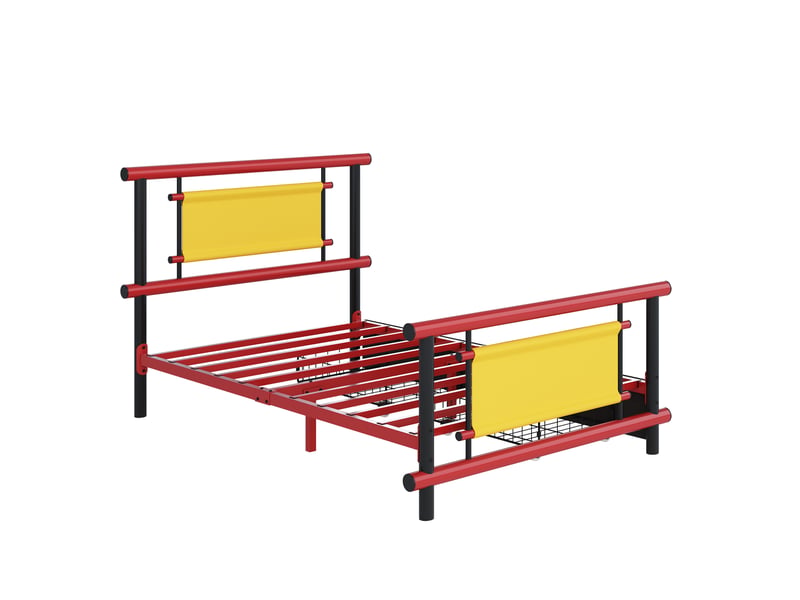Lit enfant métal 90x200 rouge avec tiroirs - structure en acier robuste, lit simple gain de place - Conforama R