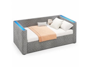 Lit banquette tcqpz 90 x 200 cm avec led et rangement hydraulique en velours gris