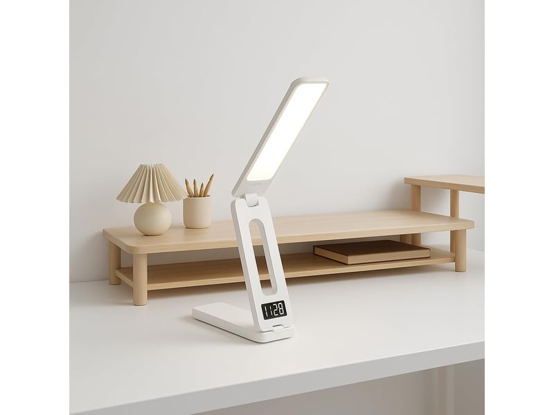  Lampe de bureau led avec horloge connectée, pliable – 3 températures de couleur, commande tactile-bitête-version usb  - Conforama B