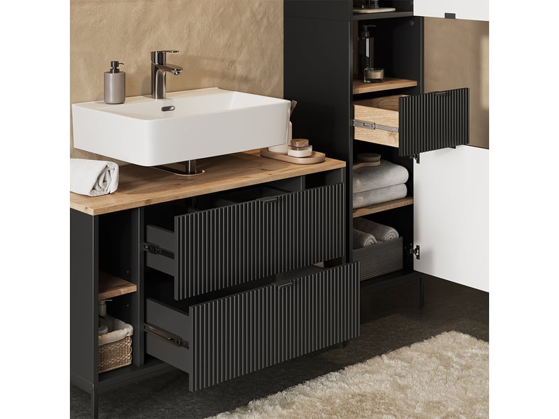  Vicco meubles bain, noirchêne viking, 3 pièces  - Conforama D