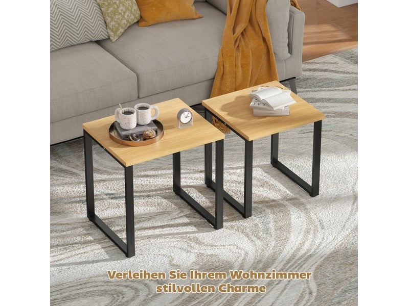  Tables basses gigognes 2 pièces avec plateau effet bois, cadre métal et patins réglables pour salon et chambre  - Conforama E